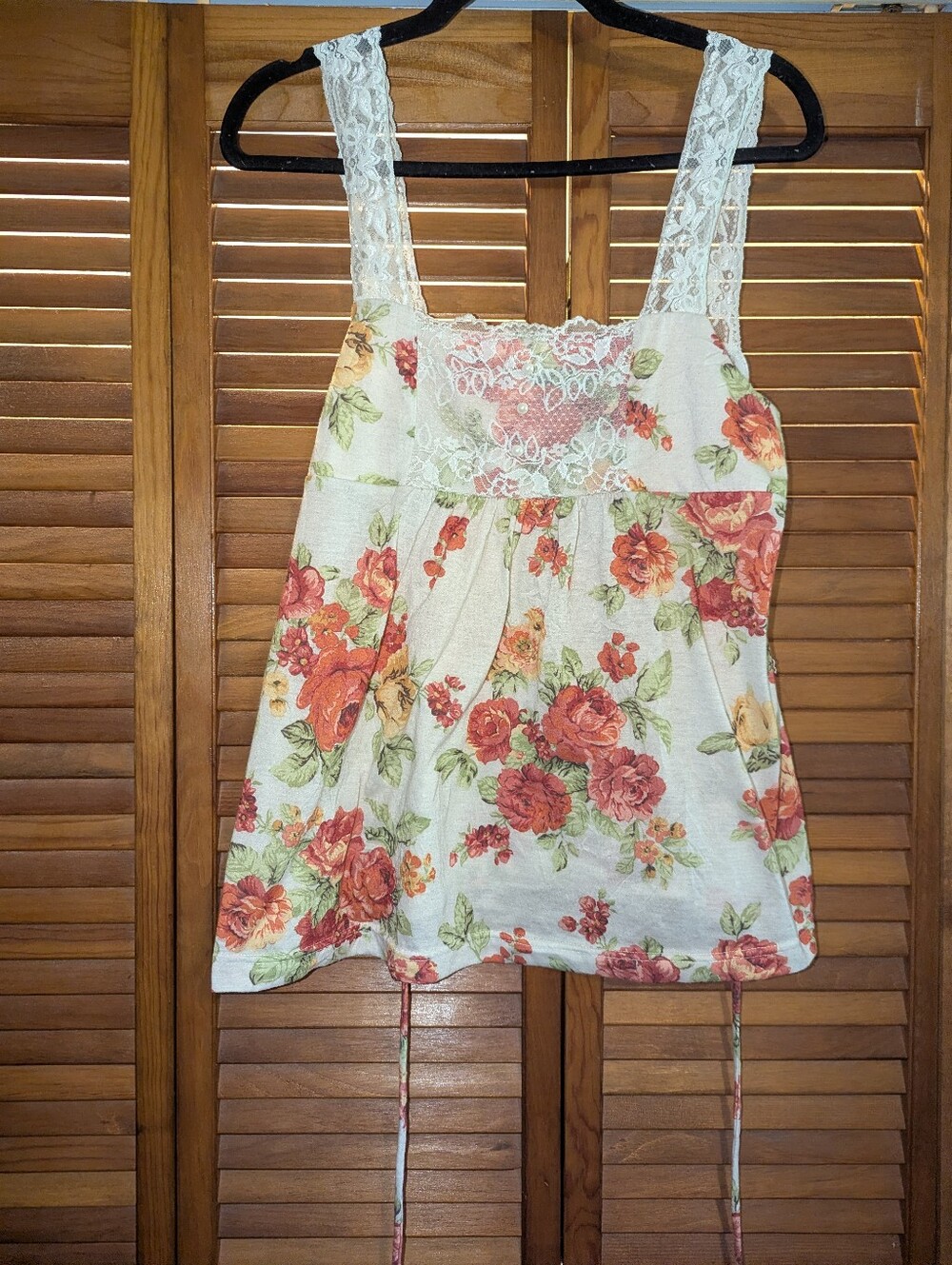 Vintage Floral Lace Babydoll Tie Waist Top XL Self Esteem